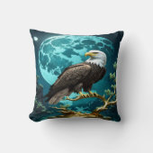 イーグルPerched on Golden Tree Branch at Night クッション (正面)
