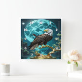 イーグルPerched on Golden Tree Branch at Night スクエア壁時計 (ホーム)