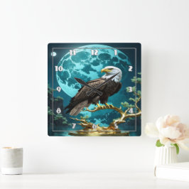 イーグルPerched on Golden Tree Branch at Night スクエア壁時計