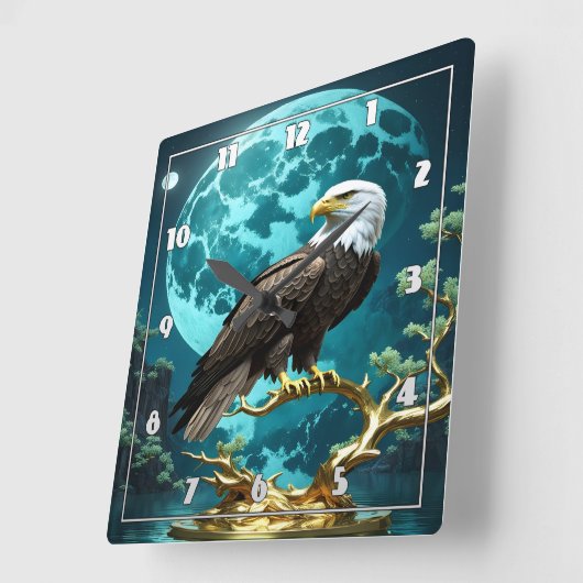 イーグルPerched on Golden Tree Branch at Night スクエア壁時計 (傾斜)