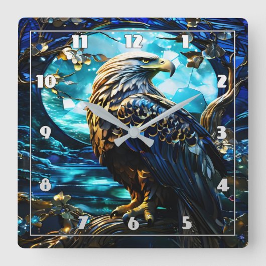 イーグルPerched on Tree Branch at Night スクエア壁時計 (正面)