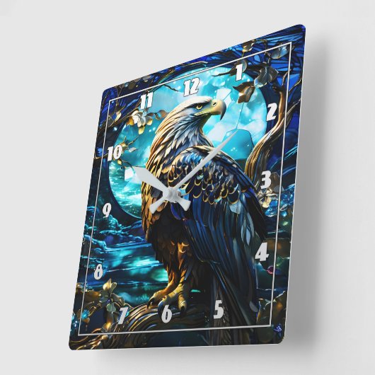 イーグルPerched on Tree Branch at Night スクエア壁時計 (傾斜)