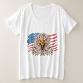 イーグルTシャツを着たアメリカ国旗 プラスサイズTシャツ