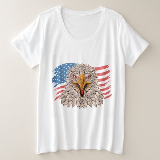イーグルTシャツを着たアメリカ国旗 プラスサイズTシャツ (デザイン正面)