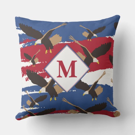 イーグルUSA愛国米国国旗のモノグラム クッション (裏面)