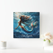 イーサリア水中競技マーメイド美しいイン深いブルー スクエア壁時計 (ホーム)