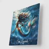 イーサリア水中競技マーメイド美しいイン深いブルー スクエア壁時計 (傾斜)