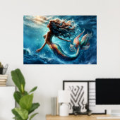 イーサリア水中競技マーメイド美しいイン深いブルー ポスター (ホームオフィス)