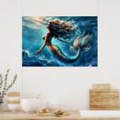 イーサリア水中競技マーメイド美しいイン深いブルー ポスター (キッチン)