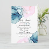 イーサリーインキーティール（緑がかった色）ピンク&ブルーボーイガールツインズ 招待状 (スタンド正面)