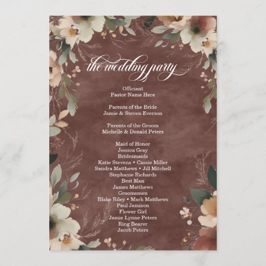 イーサリーエレガンス素朴ガーネ結婚の式典 プログラム (裏面)