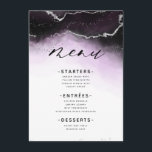 イーサリーミストウルトラグラデーションバイオレットギルドディナー メニュー<br><div class="desc">Ethereal Mist グラデーション Ultra Violet Waterカラー手の水の色のミスティド洗浄の背景テクスチャーとMoody'sのデザイン色彩の鮮やか、シルバーフォイルの縞模様のラインと紙吹雪ドットとエッジのトレイル。トレンディーとモダン任意の季節を探す、ソフトな夢のようなカラーパレット:ブラック、パープル、アメジスト、ホワイト、シルバー、シックなブラシのスクリプトレタリングフォントと人気がある共に結婚 – のディナパーソナライズされたーの披露宴テーブルデコールのメニュー!~このデザインのスイート全体を結婚見るために私の店をチェック!</div>
