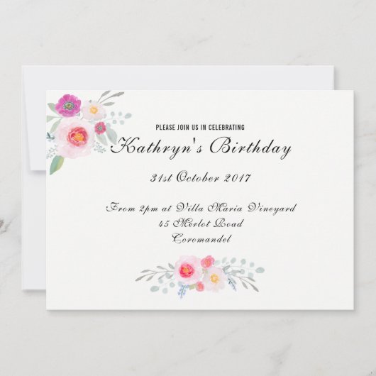 ·イーシンプルテエレガントント·フローラ、ピオニー·ウォーターカラー 招待状 (正面)