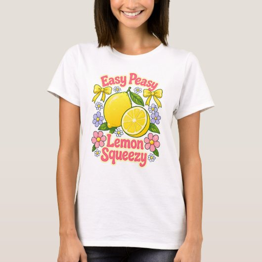 イージー・ピーシー・レモン・スクイージー - レモンと花 Tシャツ (正面)