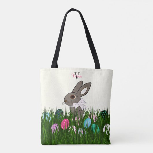 イースタパーソナライズされたーウサギの卵をプリント トートバッグ (裏面)