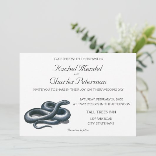 イースタンインディゴスネーク自然アート結婚式招待状 招待状 (スタンド正面)