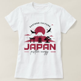 イースタンカルチャー日本富士山と鶴ポジティブ Tシャツ