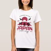 イースタンカルチャー日本富士山と鶴ポジティブ Tシャツ (正面)