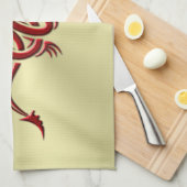 イースタンクリムゾンドラゴン、エンボス効果金ゴールド キッチンタオル (四つ折り)