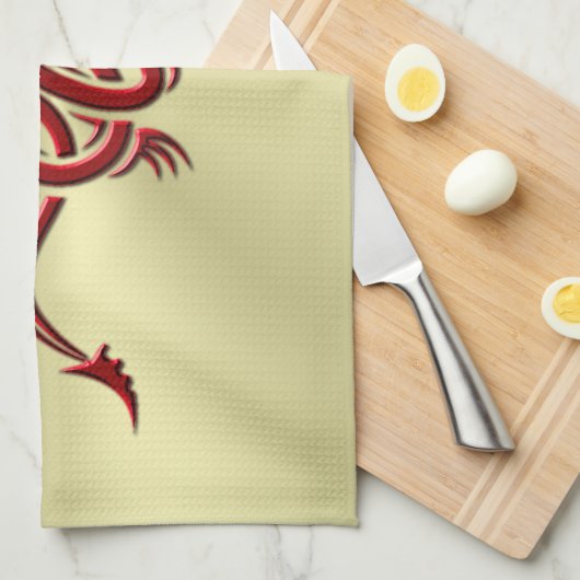 イースタンクリムゾンドラゴン、エンボス効果金ゴールド キッチンタオル (四つ折り)