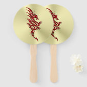 イースタンクリムゾンドラゴン、エンボス効果金ゴールド ハンドファン (正面&裏面)