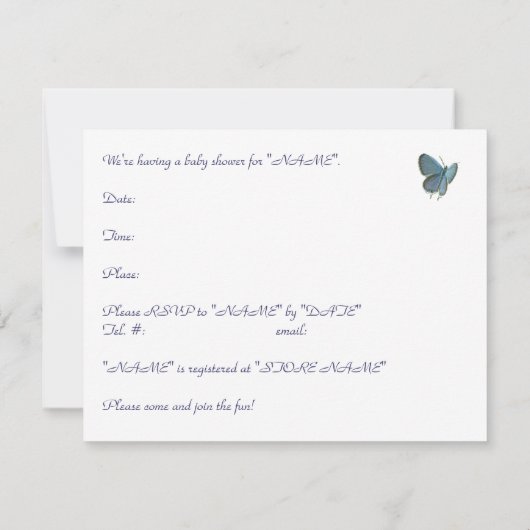 イースタンテールブルーバタフライベビー招待状 招待状 (裏面)