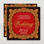 イースタンファイアレッド金ゴールドレース結婚式招待状 招待状 (正面/裏面)