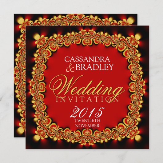 イースタンファイアレッド金ゴールドレース結婚式招待状 招待状 (正面/裏面)