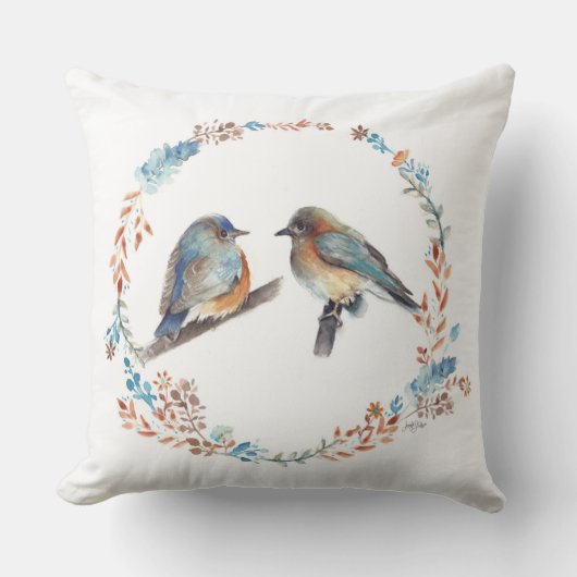 イースタンブルーバードカップルフローラリース クッション (正面)