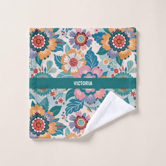 イースタンレトロフローラパステルカスタムパタン バスタオルセット (ウォッシュタオル)
