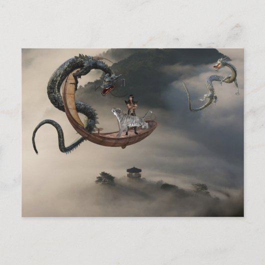 イースタン中国のドラゴンファンタジートラ飛んでいるーボート ポストカード (正面)