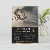 イースタン中国のドラゴンファンタジーメタリック誕生日 招待状 (スタンド正面)