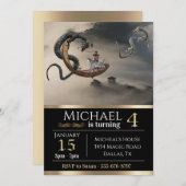 イースタン中国のドラゴンファンタジーメタリック誕生日 招待状 (正面/裏面)