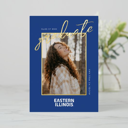 イースタン・イリノイ大学のロゴマーク 箔招待状 (立ち正面)