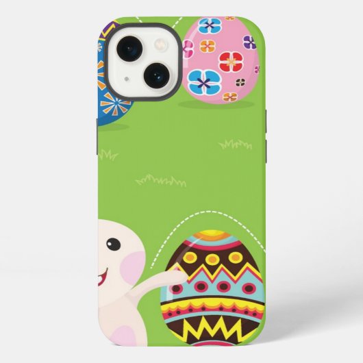 イースターうさぎとカラフルなイースターエッグ iPhoneケース (裏面)