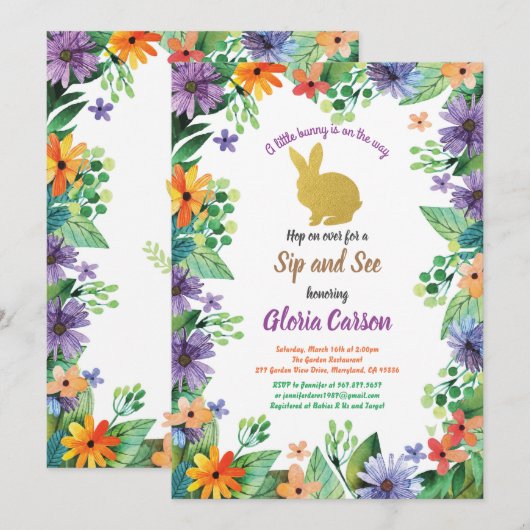 イースターうさぎのお茶会への招待状 招待状 (正面/裏面)