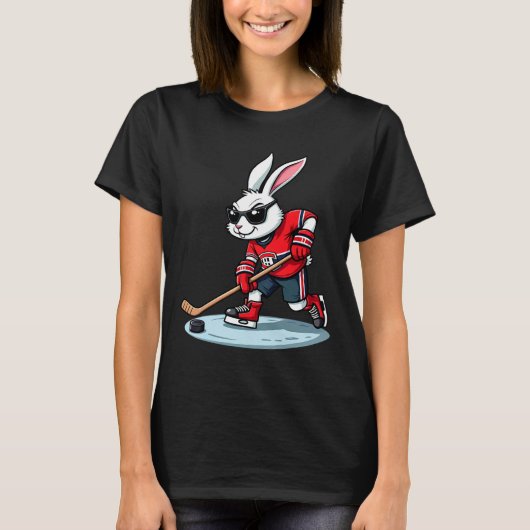 イースターうさぎのアイスホッケー Tシャツ (正面)