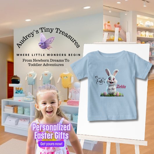 イースターうさぎのベビーTシャツ 名入れ ベビーTシャツ