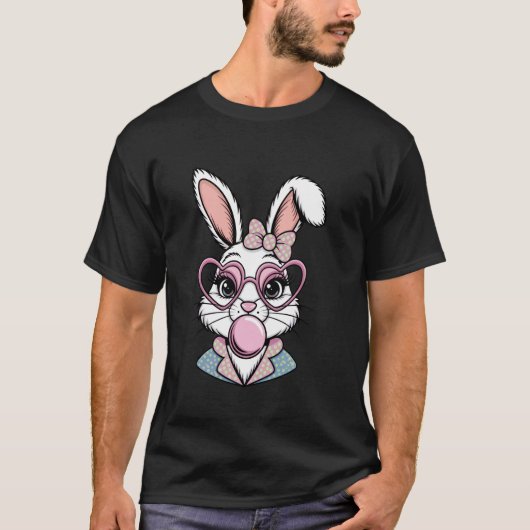 イースターうさぎの顔 コケット ボウ アート風 かわいいイースター Tシャツ (正面)