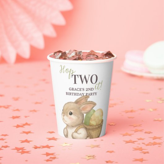 イースターうさぎの2歳の誕生日おめでとう Editable Hop Two It 紙コップ (インサイチュ)