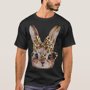 イースターうさぎ ヒョウ柄メガネ バンダナ ラビット キッズ Tシャツ