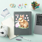 イースターうさぎ、ピンクの花とイースターエッグステッカー シール (iPadカバー)