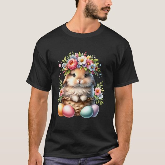 イースターうさぎ 花冠 フラワー 可愛い 春 ガールズ Tシャツ (正面)