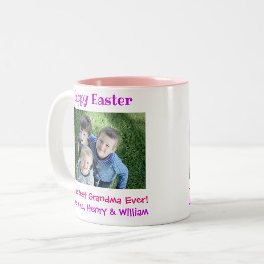 イースターおばあちゃん最高のよのEver Kids写真 ツートーンマグカップ (正面左)
