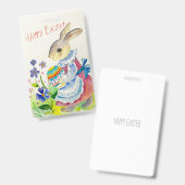 イースターおめでとう。かわいいウサギと卵 バッジ (正面＆裏面)