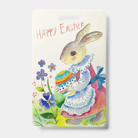 イースターおめでとう。かわいいウサギと卵 バッジ (正面)