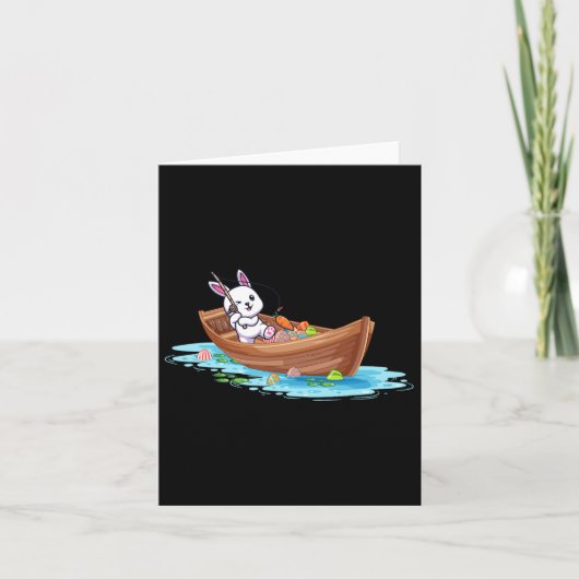 イースターおめでとう ウサギ 釣り 漁師 子ども 男 カード (正面)