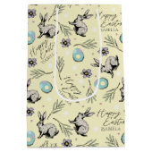 イースターおめでとう パステルイエローのウサギ ミディアムペーパーバッグ (裏面)