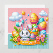 イースターおめでとう - パステルカラーのウサギの卵 シーズンカード (正面/裏面)