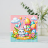イースターおめでとう - パステルカラーのウサギの卵 シーズンカード (スタンド正面)